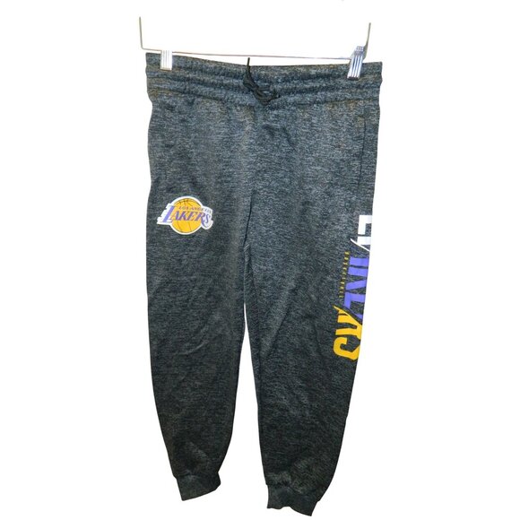 Los Angeles Lakers NBA Youth L (14-16) Gray Jogger Sweatpants Logo Print Pockets - Picture 1 of 10